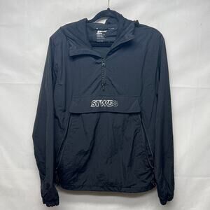 Pull&Bear Men's Black Windbraker Size XS Hooded 1/4 Zip Long Sleeves